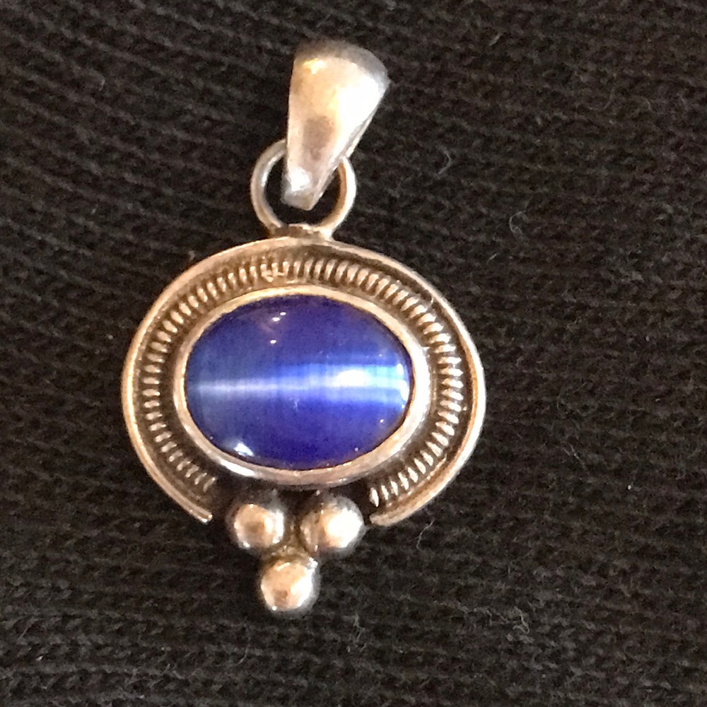 Vintage Blue Tigereye Pendant 925